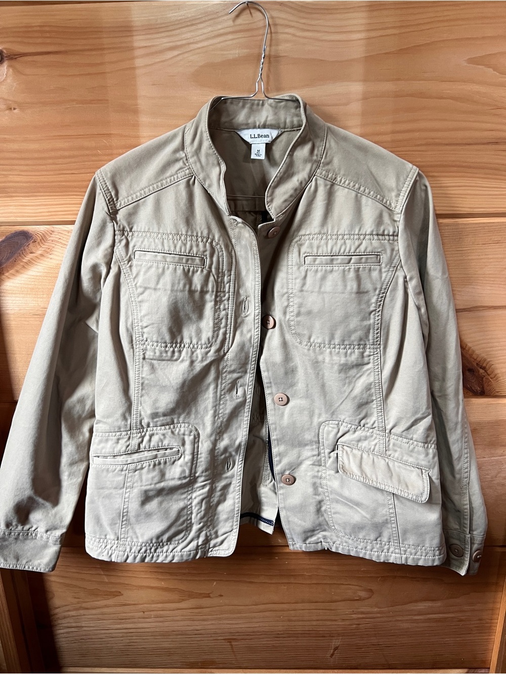 L.L. Bean Beige Field Jacket with Stand Collar